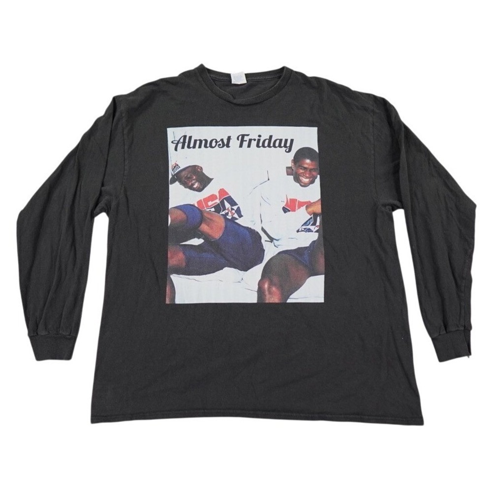 Delta Almost Friday‎ Graphic Long Sleeve Shirt Mens XL Black USA Basketball Tee